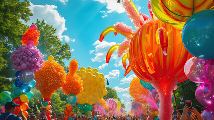 Obraz na płótnie Canvas Giant Bubblegum Balloon Parade: Surreal Parade. Parade Floats Made of Giant Bubblegum Balloons. Colorful and Sticky Spectacle. Surreal Parade of Bubblegum Balloons