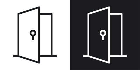 Open Door Icon Designed in a Line Style on White Background.