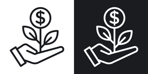 Money Tree Icon Designed in a Line Style on White Background. - obrazy, fototapety, plakaty