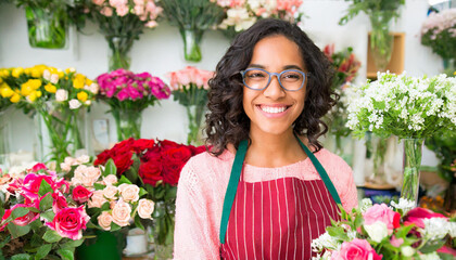 Smiling attractive female Small business owner in her florist shop