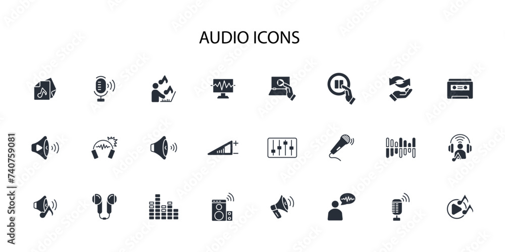 Poster audio icon set.vector.editable stroke.linear style sign for use web design,logo.symbol illustration.