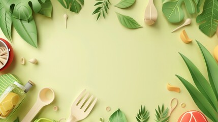 A 3D illustrations of handcraft paper made a background with text space for Vegan Restaurant