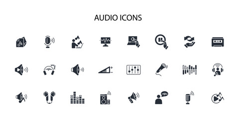 Audio icon set.vector.Editable stroke.linear style sign for use web design,logo.Symbol illustration.