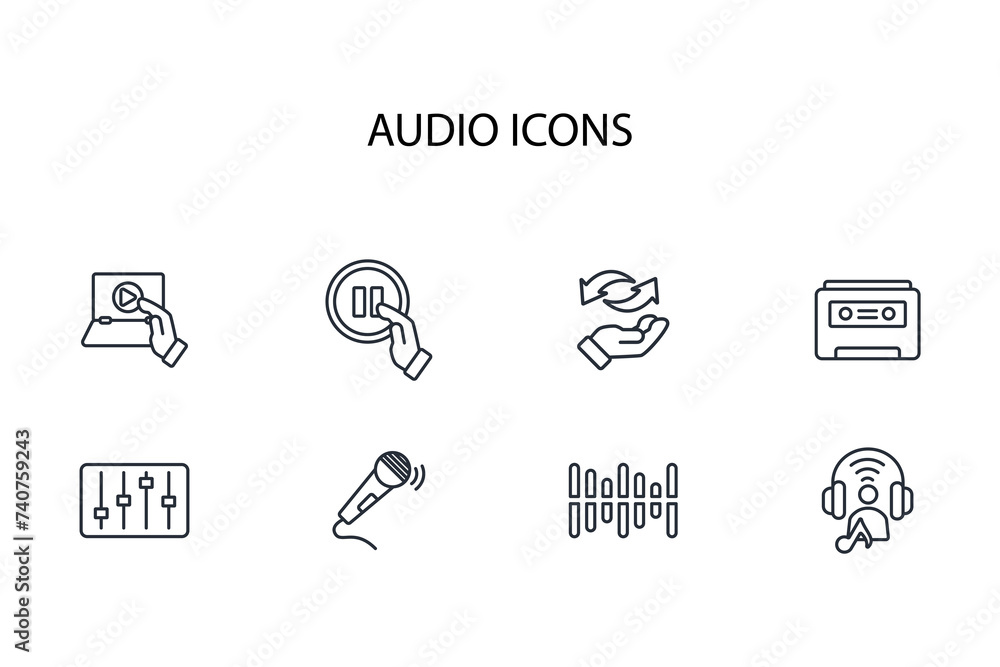 Poster audio icon set.vector.editable stroke.linear style sign for use web design,logo.symbol illustration.