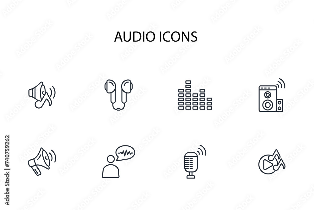 Poster audio icon set.vector.editable stroke.linear style sign for use web design,logo.symbol illustration.