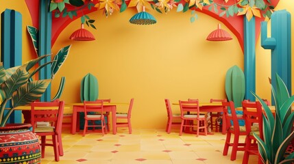 A 3D illustrations of handcraft paper made a background with text space for Spanish Restaurant