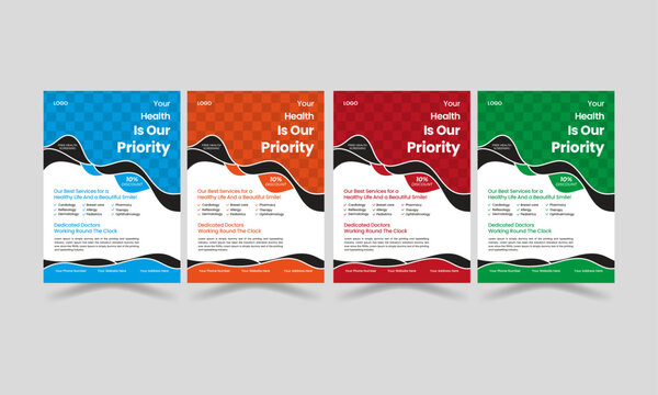 Set of Editable Medical banner design template. Layout template, brochure background. A4 size for poster, flyer or cover.	
