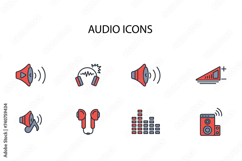 Poster audio icon set.vector.editable stroke.linear style sign for use web design,logo.symbol illustration.