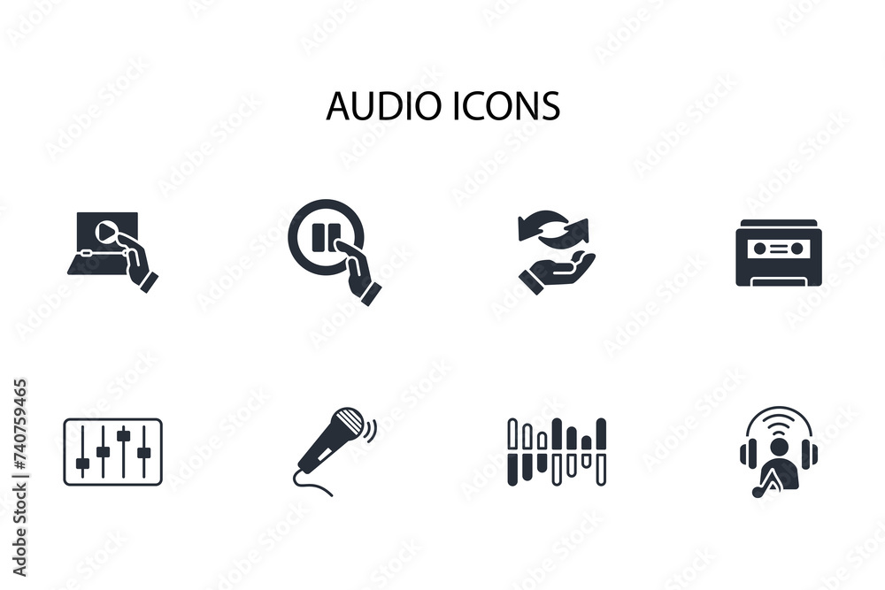 Poster audio icon set.vector.editable stroke.linear style sign for use web design,logo.symbol illustration.