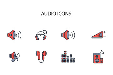Audio icon set.vector.Editable stroke.linear style sign for use web design,logo.Symbol illustration.