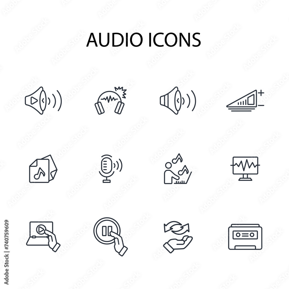 Poster audio icon set.vector.editable stroke.linear style sign for use web design,logo.symbol illustration.