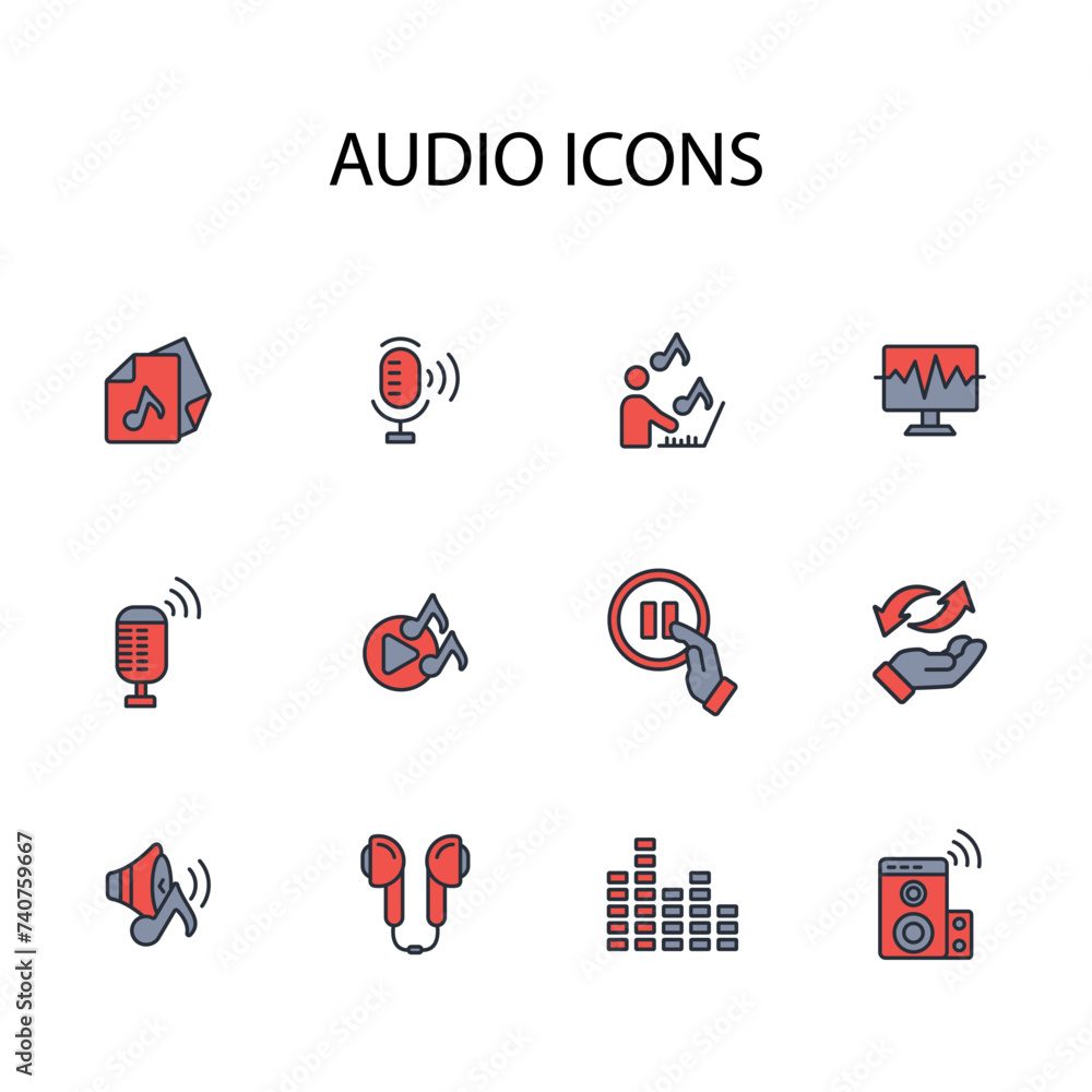 Poster audio icon set.vector.editable stroke.linear style sign for use web design,logo.symbol illustration.