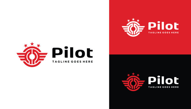 Initial Letter P PP Pilot with Artistic Bird Wing Stars Circular Shape For Airplane and Military Aviation Logo Design