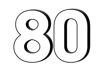 Number 80 in white color sign symbol 3d numbers for design elements isolated on transparent background