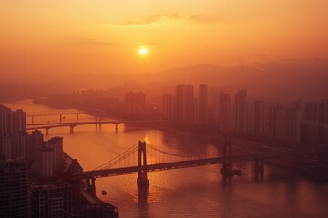 Bridge at sunset in Chongqing, China