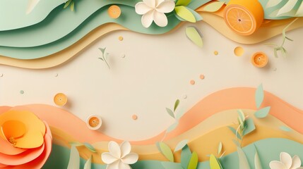 Pastel Paper Cutout Floral and Citrus Background