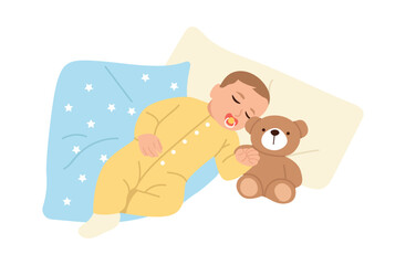 baby sleeps in a crib. Vector illustration in flat style