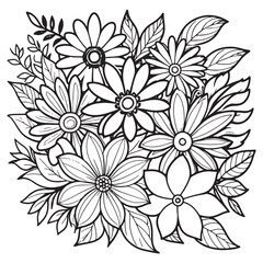 Children's floral outline illustration doodle coloring book hand drawn vector