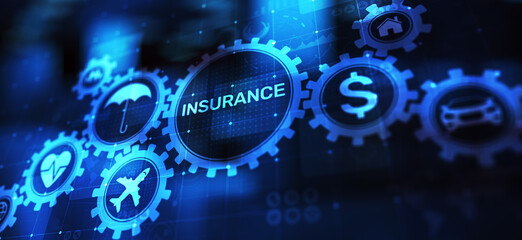 Insurance, health family car money travel Insurtech concept on virtual screen.