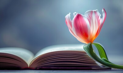 book and tulip on blurred backgrounds 
