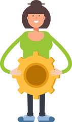 Asian Woman Character Holding Gear
