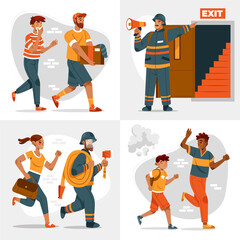 Evacuation hand drawn cartoon composition set