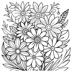 Children's floral outline illustration doodle coloring book hand drawn vector