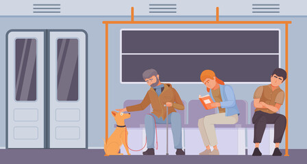 People on subway background in flat design