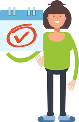 Asian Woman Character and Check Mark Sign
