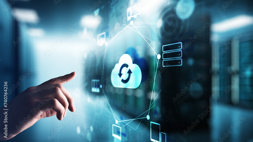 Poster cloud technology computing and data storage. internet and networking concept on virtual screen.