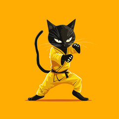 Kung fu cat mascot logo flat vector design