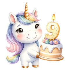 A Cute Unicorn watercolor clipart for nursery art.