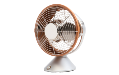 Silver and Brown Fan. A silver and brown fan sits prominently. on White or PNG Transparent Background.