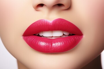 Fototapeta premium Woman s vibrant lips in vivid colors on white background, beauty and makeup concept