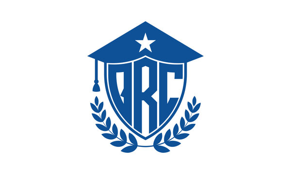 QRC three letter iconic academic logo design vector template. monogram, abstract, school, college, university, graduation cap symbol logo, shield, model, institute, educational, coaching canter, tech