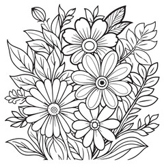 Children's floral outline illustration doodle coloring book hand drawn vector