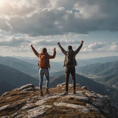 A couple is celebrating on the mountain