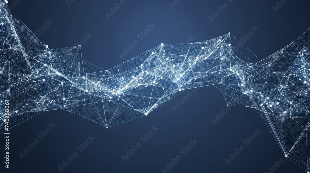 Wall mural futuristic technology with polygonal molecules on dark blue background, vector design concept.