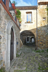 Fototapeta na wymiar A narrow street between the old houses of Perdifumo, a village in Campania in Italy.