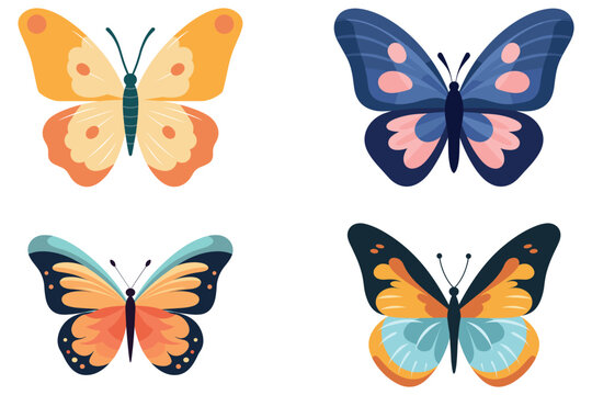 Cute butterfly sticker cartoon vector illustration.

