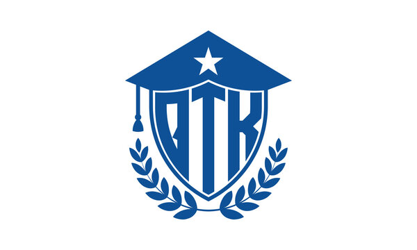 QTK three letter iconic academic logo design vector template. monogram, abstract, school, college, university, graduation cap symbol logo, shield, model, institute, educational, coaching canter, tech