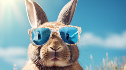 A rabbit wearing sunglasses and a colorful backgroundgenerative ai  - obrazy, fototapety, plakaty