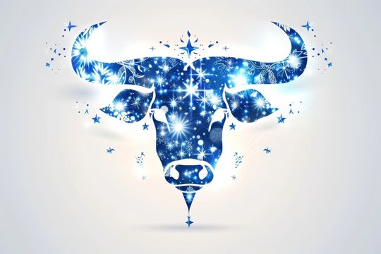 Taurus zodiac sign shining in blue color isolated on white background in vector style illustration