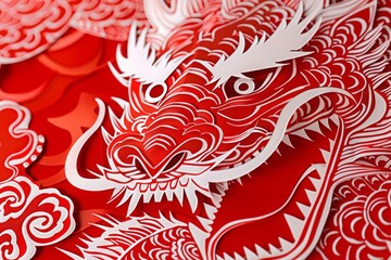 White and red Chinese dragon painting.