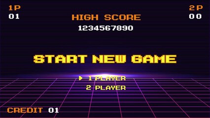 START NEW GAME play .Synthwave wireframe net illustration. pixel art .8 bit game. retro game. for game assets .Retro Futurism Sci-Fi Background. glowing neon grid. and stars.