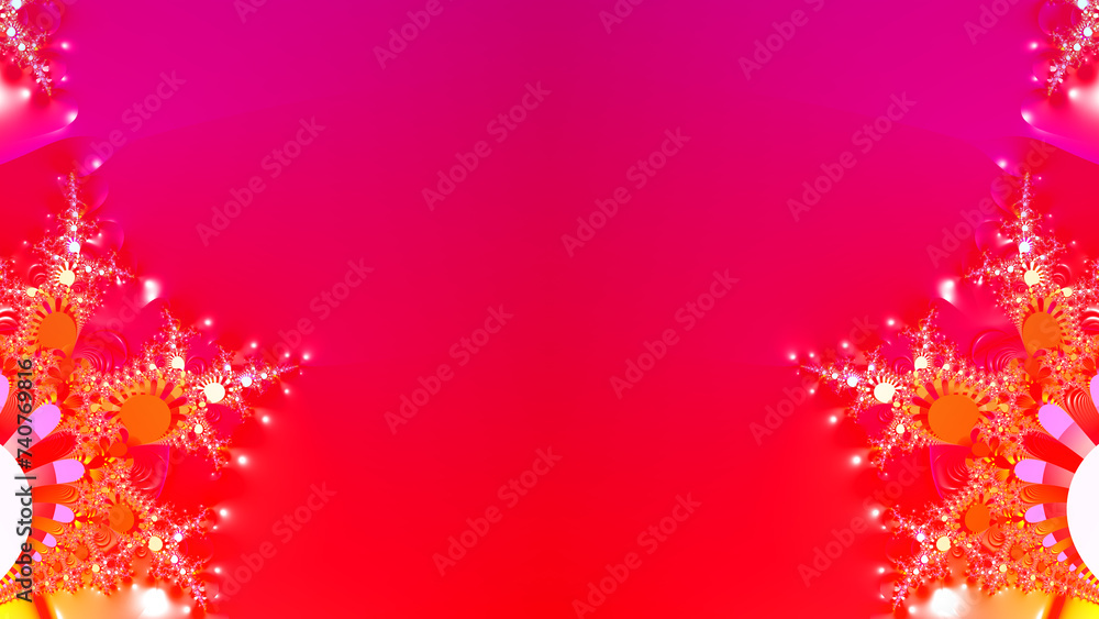 Poster magenta red white and gold fractal pattern and template wide format design