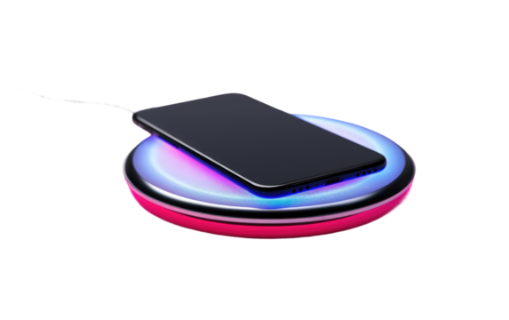 Wireless Device With Phone on Top. An image showing a wireless device with a phone placed on top, showcasing modern connectivity and technology. on White or PNG Transparent Background.