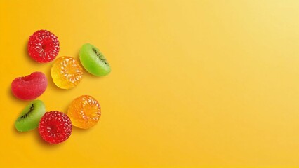 Colorful gummy candies. Soft gums in fruit shapes.