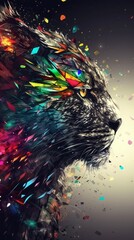 Lion poster combined with abstract art.