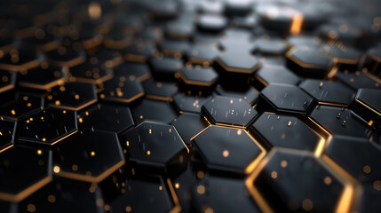 Obraz premium 3d hexagon abstract black and gold background generative ai